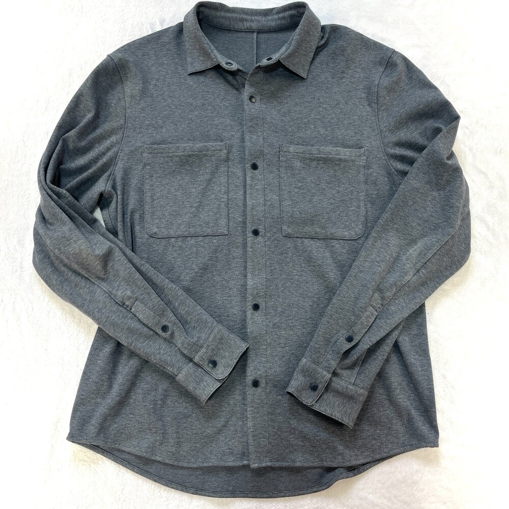 Lululemon Mens Soft Knit Overshirt Gray Snap Front Jacket Button Down S